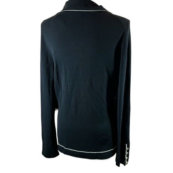 Tesori Sweater Jacket Blazer Cardigan Womens Sz L Black White Trim Button Up NOS - Picture 3 of 16